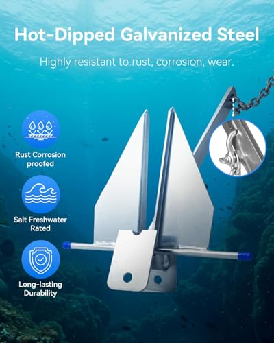 13 lb Boat Anchor Kit with Chain Rope and Shackles for 20-32 ft Boats