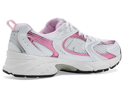New Balance Boys' White/Pink Sugar Sneakers - Big Kid 5 Running Shoes