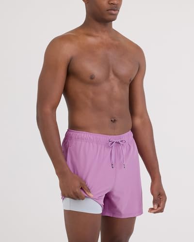 Men's Swim Trunks - Oh Buoy 2-in-1 Stretch Lined 5" Water Short with Cooling Liner - Dusty Lavender, Medium