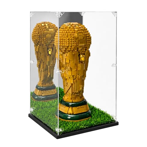 Acrylic Display Case for LEGO 43020 FIFA World Cup Trophy - 10.6 x 10.6 x 16.9 inches, Mirror Back & Turf Base
