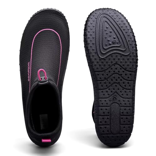 Water Shoes Women Men Multi-Purpose Barefoot Aqua Socks with Thick Sole - Black Pink, 8 Women / 6.5 Men
