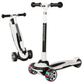 Kids Kick Scooter with 3 LED Light Wheels, Adjustable Height, Foldable, Black & White, for Ages 3-12