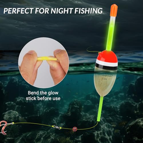 Wood Lighted Fishing Slip Bobber Set with Glow Sticks - 2 Pack, 5 Pieces