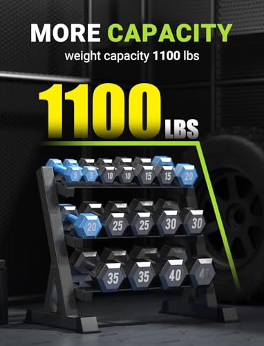 YOLEO Adjustable Rectangular Frame 3-Tier Dumbbell Rack - Heavy Duty Space-Saving Weight Organizer