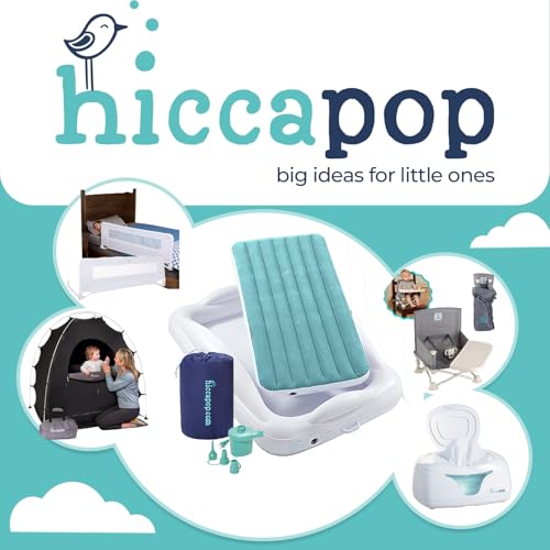 Hiccapop Inflatable Toddler Travel Bed with Safety Bumpers - Misty Blue, Portable & Puncture-Resistant