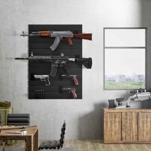 Gun Wall Rack with Magazine Storage - Modular Rifle & Pistol Organizer, Black