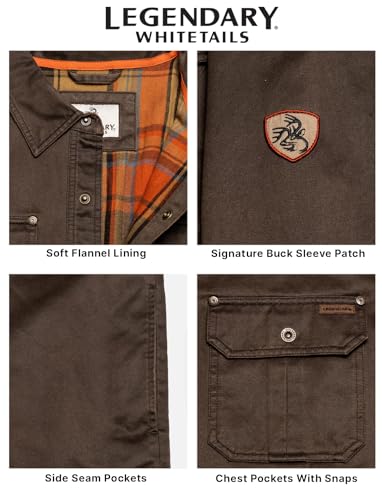 Legendary Whitetails Men's Flannel Lined Waxed Cotton Shirt Jacket Tobacco XL