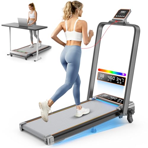 Rayspace Silver Foldable Walking Pad Treadmill with 15% Incline, 2 Screens, Smart App, 3.5HP, Portable Home Exercise Equipment
