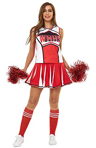 Women's Cheerleader Costume Uniform Halloween Fancy Dress Cosplay Outfit - Red X-Large