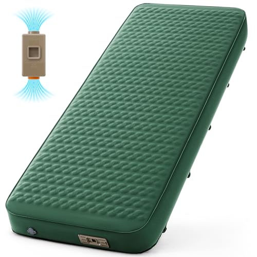 Self Inflating Sleeping Pad with Electric Pump - 4 Inch Ultra Thick Memory Foam Tent Mattress - Green, Single Size