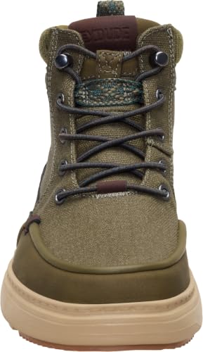 HEYDUDE Women's Remi Field Boots Dark Olive Waxed Canvas Water-Resistant Ankle Boots
