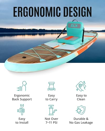 Turquoise ZLX Portable Inflatable Paddle Board Seat with Back Support & Air Pump