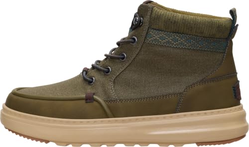 HEYDUDE Women's Remi Field Boots Dark Olive Waxed Canvas Water-Resistant Ankle Boots