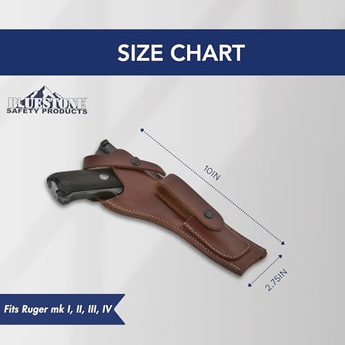 Leather Gun Holster with Mag Pouch for Ruger MK I-IV - Right Hand, Mahogany