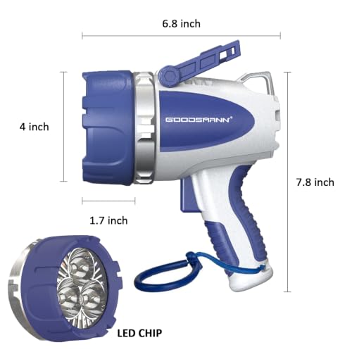 GOODSMANN 3000 Lumen Rechargeable LED Handheld Spotlight Waterproof Marine Searchlight