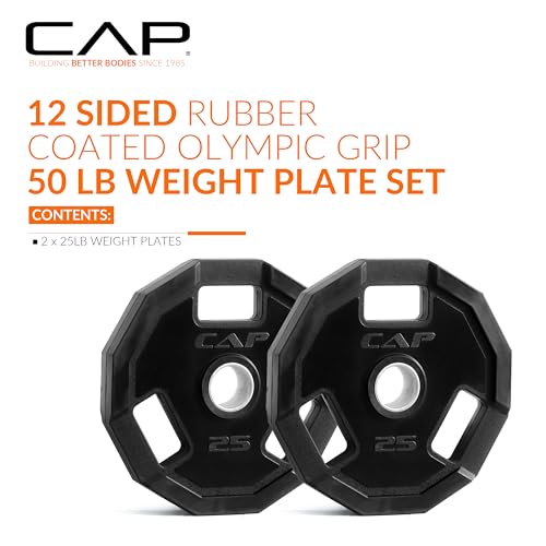 Pro 25 lb Olympic Weight Plates - 2-Inch Cast Iron Rubber Coated Pair