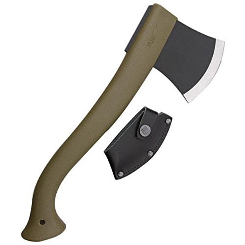 Green Camping Axe with Boron Steel Blade, Lightweight Handle & Leather Sheath