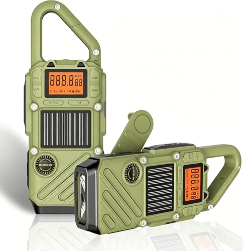 QUOLIX Green Long Range Walkie Talkies for Adults, Emergency 2-Way Radio with FM, SOS, NOAA Weather, Flashlight, Solar & USB-C Rechargeable