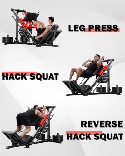 Red 3-in-1 Leg Press Hack Squat Machine with Back Support Cushion