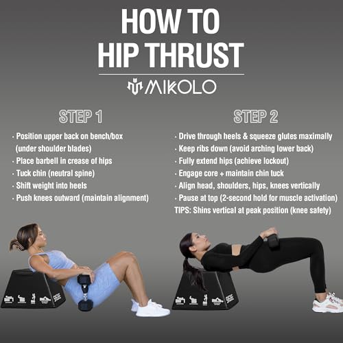 Mikolo Large Black Hip Thrust Bench for Glute & Core Strength Training, 700LB Capacity
