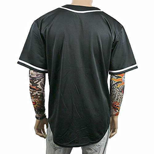 Men Women Baseball Jersey Full Button Short Sleeve Shirt Large Black Stripe Aqua Variation