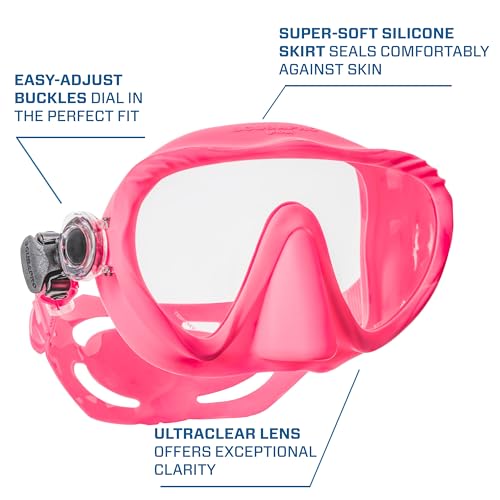 Frameless Pink Dive Mask - Low Volume Snorkeling Mask with Clear Lens