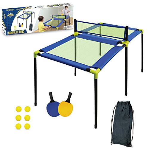 Portable Indoor/Outdoor Ping Pong Table - Trampoline Game Set with Paddles & Weighted Balls