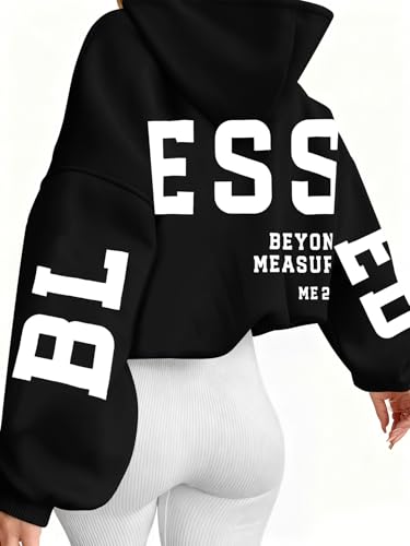 Christian Women Hoodies Blessed Sweatshirt Jesus Religious Saying Large Black