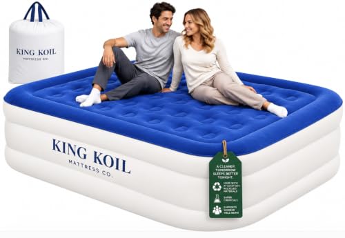 King Koil Twin Air Mattress with Built-in Pump - Blue, 20-Inch Raised Bed