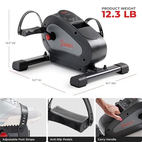 Grey Sunny Health & Fitness Motorized 2-in-1 Pedal Exerciser for Low-Impact Cardio & Rehab