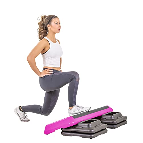 Freestyle STEP Pink Aerobic Platform with Risers - 43" Exercise Stepper for Cardio Workout