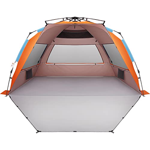 Oileus XL Waterproof Pop-Up Beach Tent - Orange, 5-6 Person Portable Shade