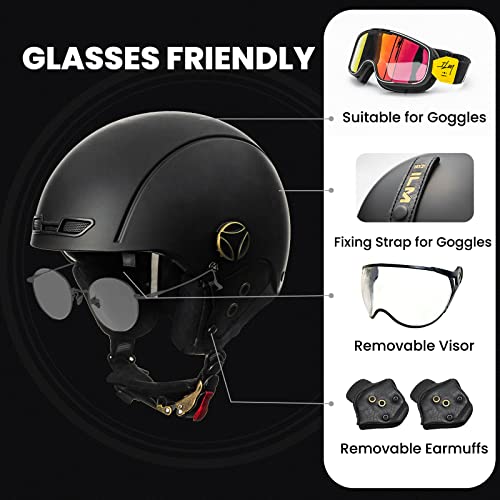 ILM Adult Bike Helmet with Removable Earmuffs & Visor - Matte Black Medium
