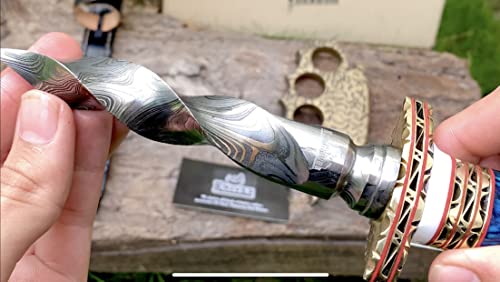 Handmade 10.5-Inch Damascus Steel Collectible Kris Knife with Blue Pakka Wood Handle by NoonKnives