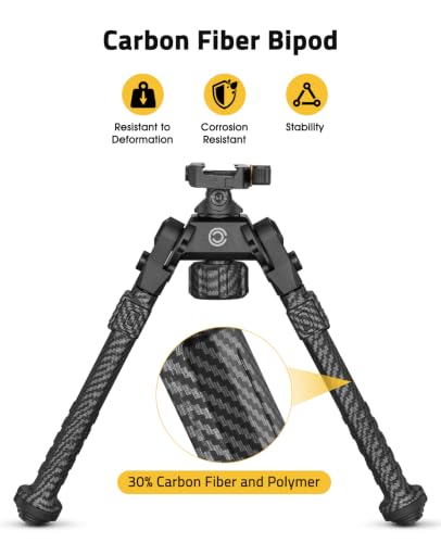 CVLIFE 30% Carbon Fiber Picatinny Bipod with Quick Release, Adjustable Height & 360° Rotation