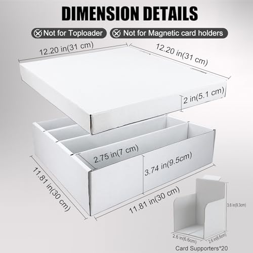 4 Row Trading Card Storage Box 5 Pack - 3200 Count Supporters & Dividers, White, 12in