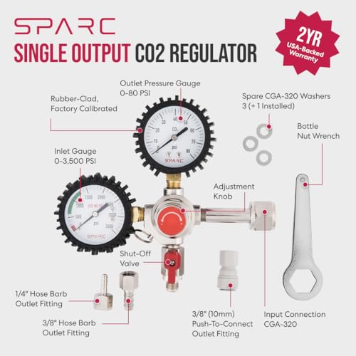 SPARC Gen2 Premium CO2 Regulator for Kegerator - Single Output, Gas Pressure Control
