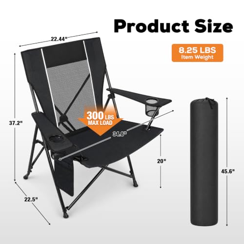Portable Folding Camping Chair with Mesh Back and Black Variation