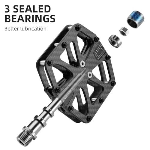 ROCKBROS Large Carbon Fiber MTB Pedals - Lightweight Non-Slip Flat Bicycle Pedals with Sealed Bearings