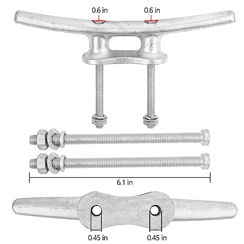 10 Inch Galvanized Dock Cleats with Bolts - 6 Pack for Boat Docks, Piers & Marine Use