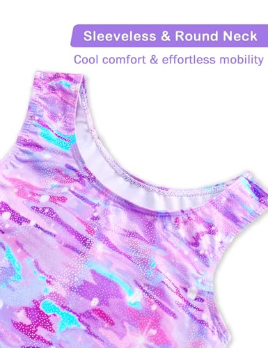Girls Gymnastics Leotard with Sparkle and Shorts - Pink Purple Snow Dots, 6-7 Years