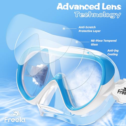 Kids Swimming Goggles for Ages 4-16 with Nose Cover, Anti-Fog No Leak - Blue & Blue Green