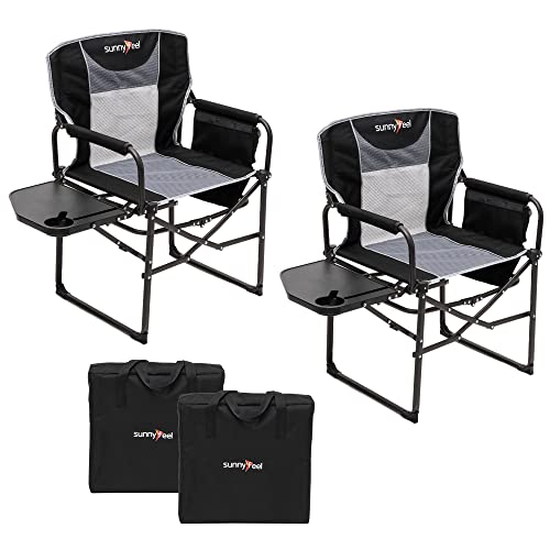 Black Oversized Camping Chair with Side Table - Portable Directors Chair