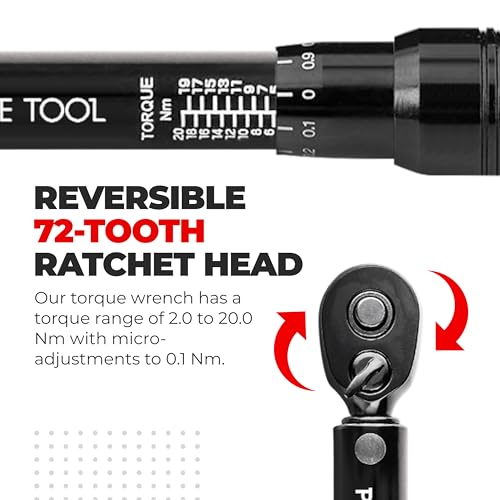 Black Bike Torque Wrench Set 1/4 Inch Drive 2.2-16.9 Nm - Professional Bicycle Tool