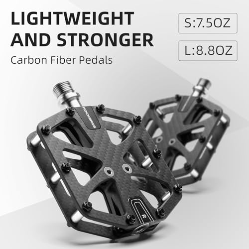 ROCKBROS Large Carbon Fiber MTB Pedals - Lightweight Non-Slip Flat Bicycle Pedals with Sealed Bearings