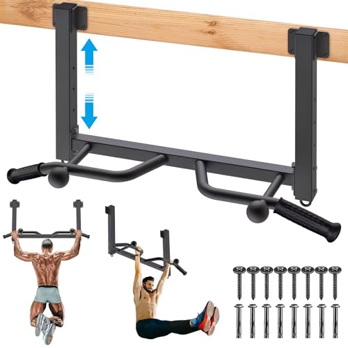 Joist Ceiling Mounted Pull Up Bar with Punching Bag Hanger - Heavy Duty Adjustable Fitness Equipment