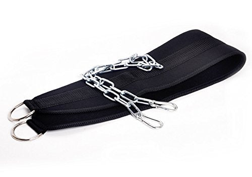 HemeraPhit Pull-up Belt Weighted Dip Belt with Chain Double D-ring Weightlifting Back Support Strap Home Gym Equipment Waist Belt (Double D-ring)