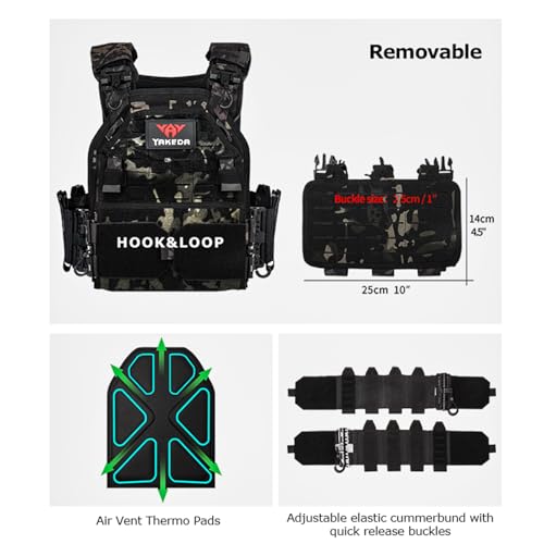 YAKEDA Black One Size Tactical Vest for Men - Lightweight 1000D Nylon Modular Vest