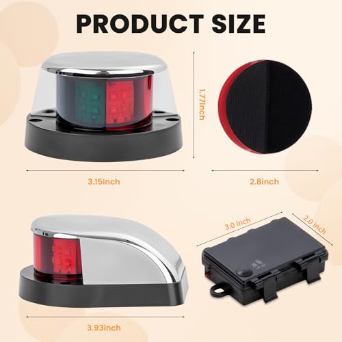 Boat Navigation Light with Red/Green LEDs, Dimmable & Timer, Waterproof Marine Safety Light