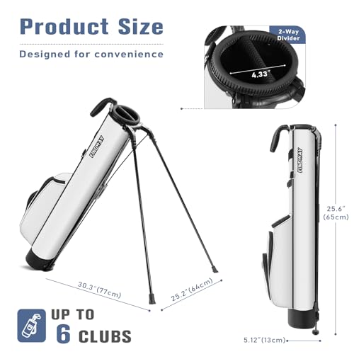 Findway White Golf Stand Bag - Lightweight Carry Bag for Driving Range & Courses, 3 Pockets